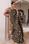 Shop Geroo Jaipur Black Modal, Silk Zari Checks Bandhani Saree With Unstitched Blouse Piece Online at Aza Fashions Shop_Geroo Jaipur_Black Modal, Silk Zari Checks Bandhani Saree With Unstitched Blouse Piece _Online_at_Aza_Fashions
