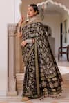Geroo Jaipur Black Modal, Silk Zari Checks Bandhani Saree With Unstitched Blouse Piece at Aza Fashions Geroo Jaipur_Black Modal, Silk Zari Checks Bandhani Saree With Unstitched Blouse Piece _at_Aza_Fashions