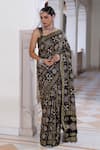 Buy_Geroo Jaipur_Black Modal Zari Checks Patterned Saree And Unstitched Blouse Piece Set _at_Aza_Fashions