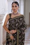 Geroo Jaipur_Black Modal Zari Checks Patterned Saree And Unstitched Blouse Piece Set _at_Aza_Fashions