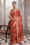 Buy_Geroo Jaipur_Peach Modal, Silk Zari, Checks Woven Saree With Unstitched Blouse Piece _at_Aza_Fashions