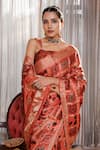 Geroo Jaipur_Peach Modal, Silk Zari, Checks Woven Saree With Unstitched Blouse Piece _at_Aza_Fashions