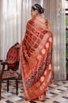 Shop_Geroo Jaipur_Peach Modal, Silk Zari, Checks Woven Saree With Unstitched Blouse Piece _at_Aza_Fashions