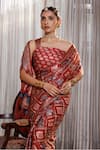 Geroo Jaipur_Maroon Modal, Silk Zari, Checks Woven Saree With Unstitched Blouse Piece _Online_at_Aza_Fashions