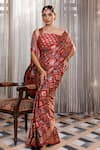 Buy_Geroo Jaipur_Maroon Modal, Silk Zari, Checks Woven Saree With Unstitched Blouse Piece _Online_at_Aza_Fashions