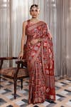 Buy_Geroo Jaipur_Maroon Modal, Silk Zari, Checks Woven Saree With Unstitched Blouse Piece 