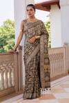 Buy_Geroo Jaipur_Grey Zari Checks Woven Saree With Unstitched Blouse Piece _at_Aza_Fashions