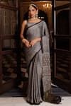 Buy_Geroo Jaipur_Blue Modal, Silk Sequins, Aari And Work Saree With Unstitched Blouse Piece _at_Aza_Fashions