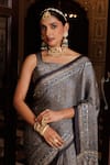 Shop_Geroo Jaipur_Blue Modal, Silk Sequins, Aari And Work Saree With Unstitched Blouse Piece _Online_at_Aza_Fashions