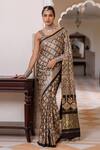 Buy Geroo Jaipur Brown Modal, Silk Sequins Printed Saree With Unstitched Blouse Piece at Aza Fashions Buy_Geroo Jaipur_Brown Modal, Silk Sequins Printed Saree With Unstitched Blouse Piece _at_Aza_Fashions