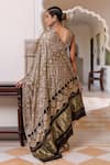 Shop Geroo Jaipur Brown Modal, Silk Sequins Printed Saree With Unstitched Blouse Piece at Aza Fashions Shop_Geroo Jaipur_Brown Modal, Silk Sequins Printed Saree With Unstitched Blouse Piece _at_Aza_Fashions