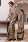 Geroo Jaipur Brown Modal, Silk Sequins Printed Saree With Unstitched Blouse Piece at Aza Fashions Geroo Jaipur_Brown Modal, Silk Sequins Printed Saree With Unstitched Blouse Piece _at_Aza_Fashions