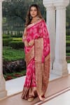 Buy_Geroo Jaipur_Pink Silk Zari Bandhani Gajji Saree With Unstitched Blouse Piece _Online_at_Aza_Fashions
