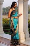 Geroo Jaipur_Blue Silk Zari Bandhani Saree With Unstitched Blouse Piece _Online_at_Aza_Fashions