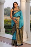 Buy_Geroo Jaipur_Blue Silk Zari Bandhani Saree With Unstitched Blouse Piece _at_Aza_Fashions