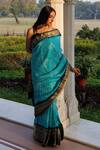 Shop_Geroo Jaipur_Blue Silk Zari Bandhani Saree With Unstitched Blouse Piece _Online_at_Aza_Fashions