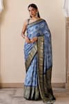 Buy_Geroo Jaipur_Blue Zari Bandhani Pattern Saree With Unstitched Blouse Piece _at_Aza_Fashions