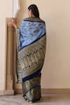 Shop_Geroo Jaipur_Blue Zari Bandhani Pattern Saree With Unstitched Blouse Piece _at_Aza_Fashions