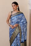 Geroo Jaipur_Blue Zari Bandhani Pattern Saree With Unstitched Blouse Piece _at_Aza_Fashions