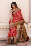 Buy_Geroo Jaipur_Red Silk Zari Bandhani Pattern Border Saree With Unstitched Blouse Piece _Online_at_Aza_Fashions
