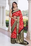 Buy_Geroo Jaipur_Red Silk Zari, Embroidery Bandhani Pattern Saree With Unstitched Blouse Piece _at_Aza_Fashions
