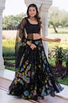 Shop Geroo Jaipur Black Chiffon Embroidery, Sequins Round Hand Painted Mukaish Floral Lehenga Set Online at Aza Fashions Shop_Geroo Jaipur_Black Chiffon Embroidery, Sequins Round Hand Painted Mukaish Floral Lehenga Set _Online_at_Aza_Fashions