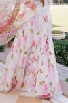 Shop_Geroo Jaipur_White Chiffon Embroidery, Foil Printing Hand Painted Floral Mukaish Lehenga Set _Online_at_Aza_Fashions