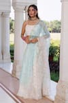 Buy_Geroo Jaipur_Off White Chiffon Embroidery, Zari, Sequins, Gota Patti Mukaish And Lehenga Set _at_Aza_Fashions