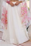 Geroo Jaipur_Off White Chiffon Foil Printing Hand Painted Mukaish Floral Lehenga Set _Online_at_Aza_Fashions
