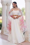 Buy_Geroo Jaipur_Off White Chiffon Foil Printing Hand Painted Mukaish Floral Lehenga Set _at_Aza_Fashions
