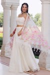 Shop_Geroo Jaipur_Off White Chiffon Foil Printing Hand Painted Mukaish Floral Lehenga Set _Online_at_Aza_Fashions