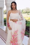 Geroo Jaipur_Off White Chiffon Foil Printing Hand Painted Mukaish Floral Lehenga Set _at_Aza_Fashions