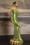 Buy_Asra_Green Net, Lycra Sequins Asymmetric Abla Hand Embroidered Maxi Dress _at_Aza_Fashions