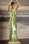 Asra_Green Net, Lycra Sequins Asymmetric Abla Hand Embroidered Maxi Dress _Online_at_Aza_Fashions