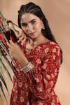 Buy_Shreya J Label_Red Crepe Embroidery, Sequins V-neck Floral Print Peplum Kurta And Pant Set 