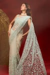 Azeera_Cream Net Embroidery Saree With Unstitched Blouse Piece 