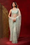 Azeera_Cream Net Embroidery Saree With Unstitched Blouse Piece 