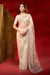 Azeera_White Net Embroidery, Sequins, Hand Work Saree With Unstitched Blouse Piece 