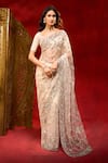 Azeera_White Net Embroidery, Sequins, Hand Work Saree With Unstitched Blouse Piece 