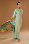 Buy_I Am Design_Green Silk Split V-neck Garden Print Kurta Pant Set _at_Aza_Fashions
