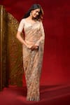 Azeera_Rose Gold Net Embroidery Floral Work Saree With Unstitched Blouse Piece 