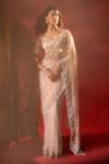 Azeera_Pink Net Embroidery, Sequins, Floral Work Saree With Unstitched Blouse Piece 