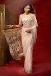 Azeera_Pink Net Embroidery, Sequins, Floral Work Saree With Unstitched Blouse Piece 