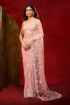 Shop_Azeera_Pink Net Embroidery Floral Work Saree With Unstitched Blouse Piece _Online_at_Aza_Fashions