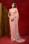 Azeera_Pink Net Embroidery Floral Work Saree With Unstitched Blouse Piece _at_Aza_Fashions
