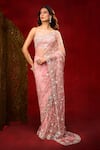 Shop_Azeera_Pink Net Embroidery Floral Work Saree With Unstitched Blouse Piece 