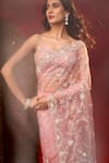 Azeera_Pink Net Embroidery Floral Work Saree With Unstitched Blouse Piece _Online