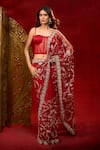 Azeera_Maroon Net Embroidery, Floral Hand Work Saree With Unstitched Blouse Piece 
