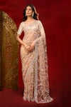 Azeera_Rose Gold Net Embroidery, Metallic Thread Saree With Unstitched Blouse Piece _Online_at_Aza_Fashions