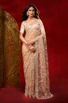 Buy_Azeera_Rose Gold Net Embroidery, Metallic Thread Saree With Unstitched Blouse Piece _Online_at_Aza_Fashions